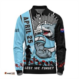 Amazing Aussie Cronulla Sutherland Sharks Anzac Day Lest We Forget Strong Fighting Spirit Long Sleeve Polo Shirt