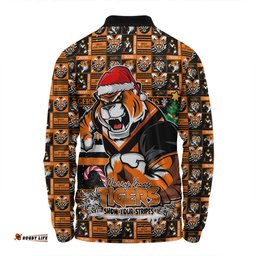 Amazing Aussie Wests Tigers Merry Ugly Christmas Comic Style Long Sleeve Polo Shirt