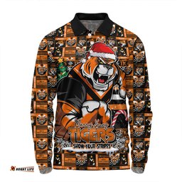 Amazing Aussie Wests Tigers Merry Ugly Christmas Comic Style Long Sleeve Polo Shirt