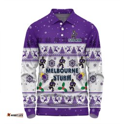 Amazing Aussie Melbourne Storm Christmas Custom Special Ugly Christmas Long Sleeve Polo Shirt