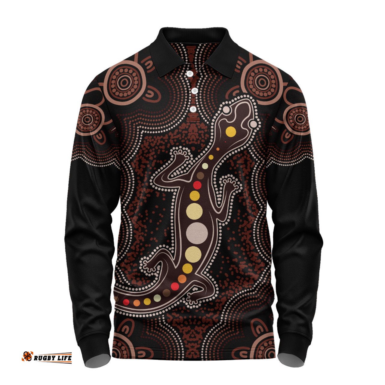 Amazing Aussie Indigenous Australian Aboriginal Aboriginal Gecko Dreaming Path Long Sleeve Polo Shirt