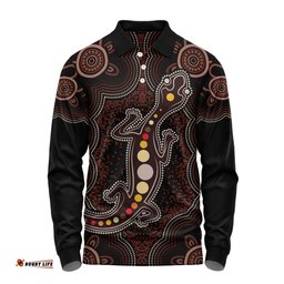 Amazing Aussie Indigenous Australian Aboriginal Aboriginal Gecko Dreaming Path Long Sleeve Polo Shirt