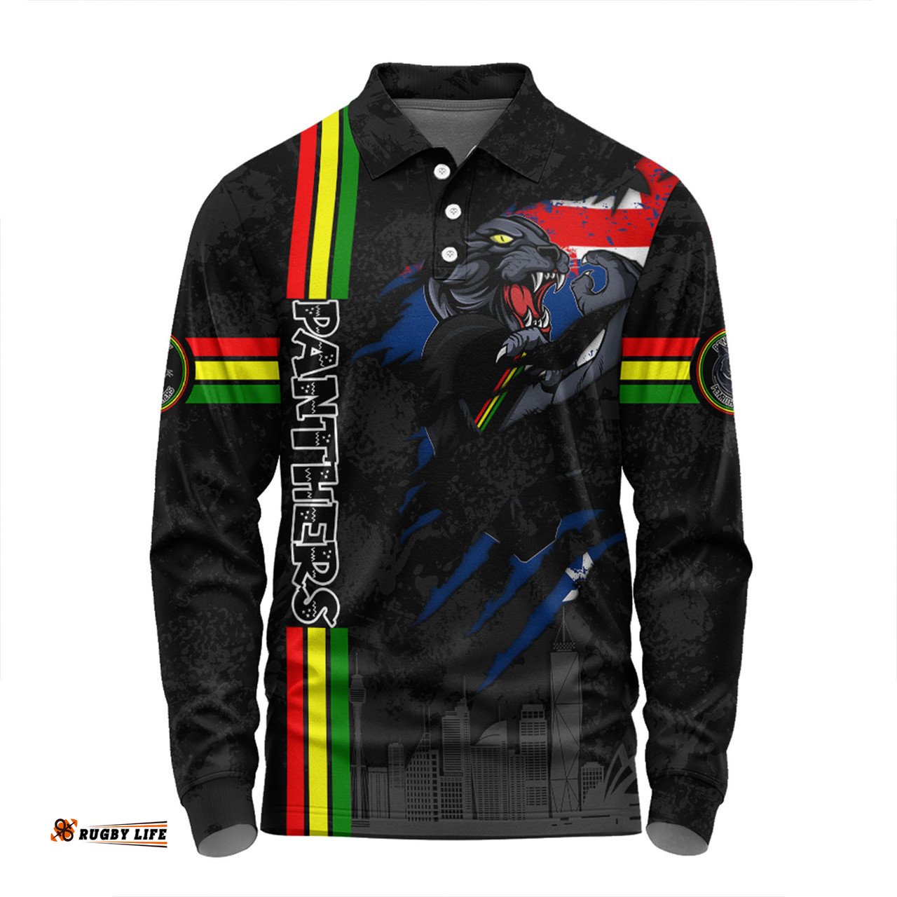 Amazing Aussie Penrith Panthers Happy Australia Day Flag Scratch Style Long Sleeve Polo Shirt