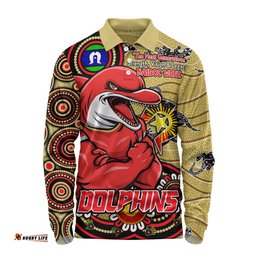Amazing Aussie Redcliffe Dolphins Spirit Of NAIDOC Series Long Sleeve Polo Shirt