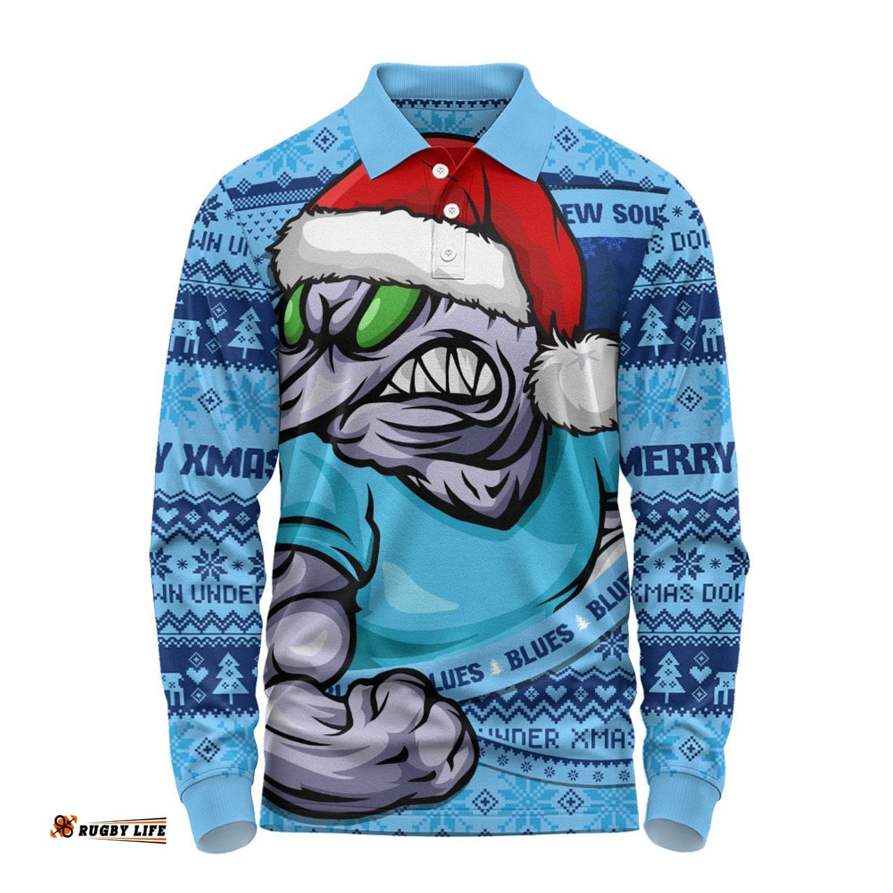 Amazing Aussie New South Wales Blues Ugly Knit Style For Christmas Game Fans Long Sleeve Polo Shirt