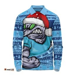 Amazing Aussie New South Wales Blues Ugly Knit Style For Christmas Game Fans Long Sleeve Polo Shirt