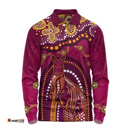 Amazing Aussie Indigenous Australian Aboriginal Kangaroo Dreaming Outback Spirit Edition Maroons Long Sleeve Polo Shirt