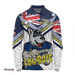 Amazing Aussie North Queensland Cowboys Happy Australia Day We Are One And Free V2 Long Sleeve Polo Shirt