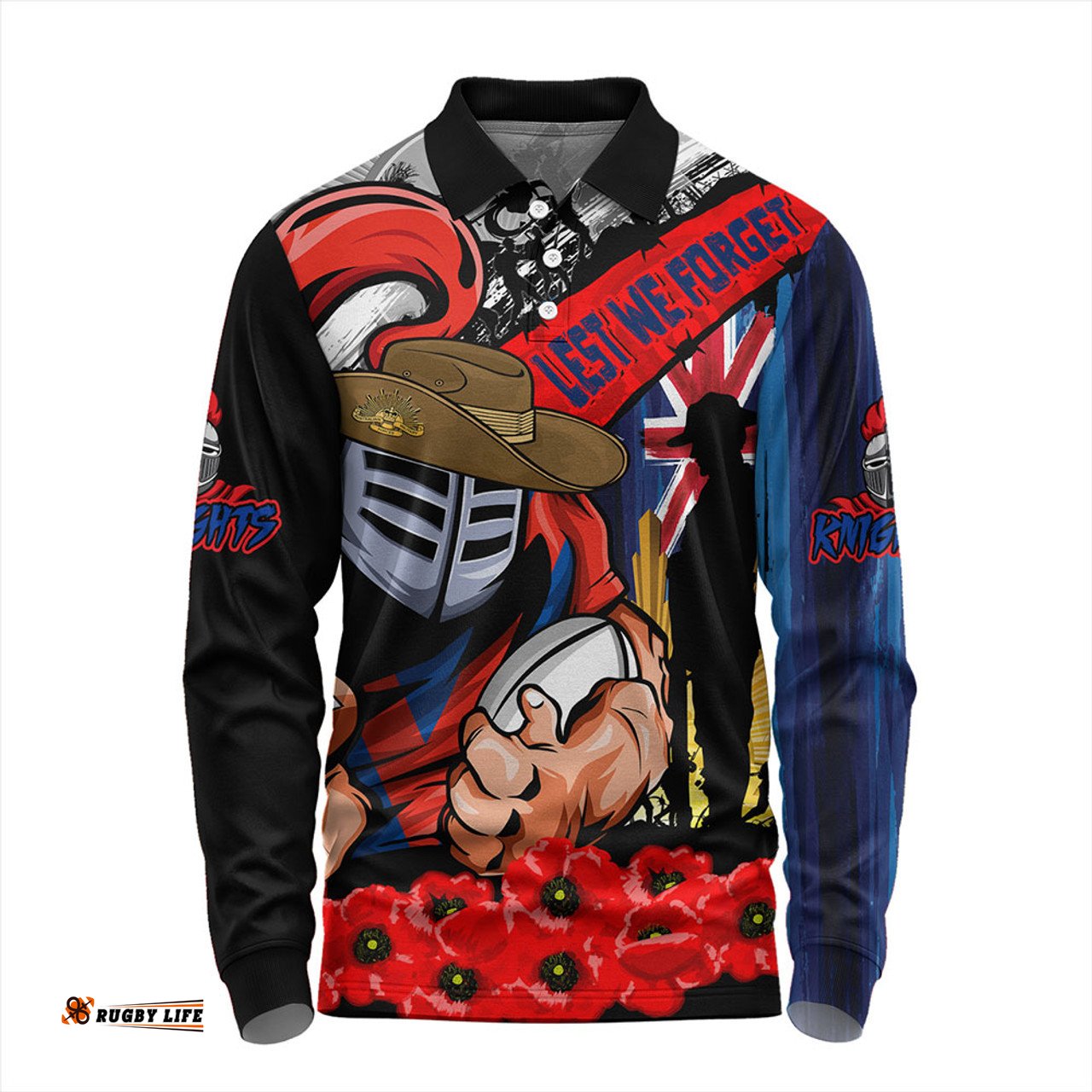Amazing Aussie Newcastle Knights United In Spirit Anzac Day Tribute Long Sleeve Polo Shirt