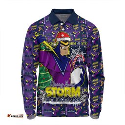 Amazing Aussie Melbourne Storm Merry Ugly Christmas Comic Style Long Sleeve Polo Shirt