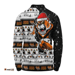 Amazing Aussie Wests Tigers Merry Christmas Our Beloved Team Scratch Style Long Sleeve Polo Shirt