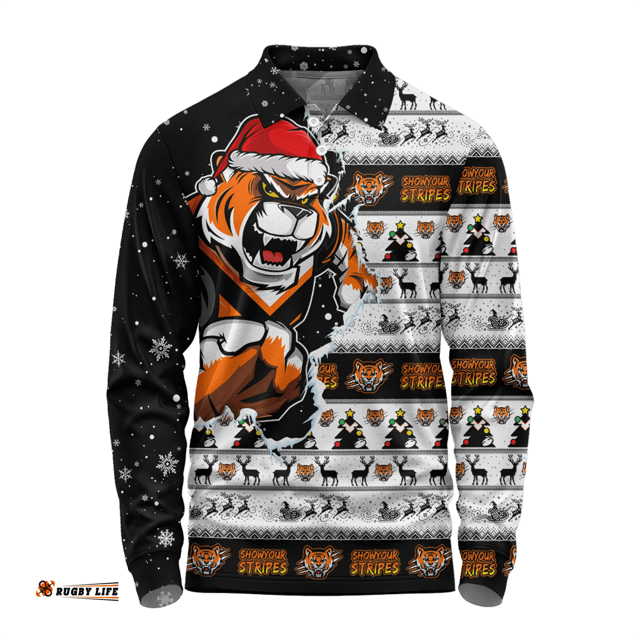 Amazing Aussie Wests Tigers Merry Christmas Our Beloved Team Scratch Style Long Sleeve Polo Shirt