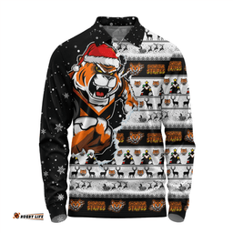Amazing Aussie Wests Tigers Merry Christmas Our Beloved Team Scratch Style Long Sleeve Polo Shirt