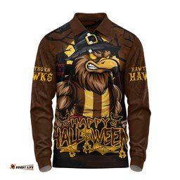 Amazing Aussie Hawthorn Full Moon Fever Halloween Supporter Long Sleeve Polo Shirt