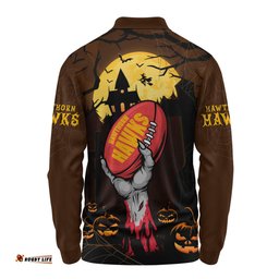 Amazing Aussie Hawthorn Full Moon Fever Halloween Supporter Long Sleeve Polo Shirt