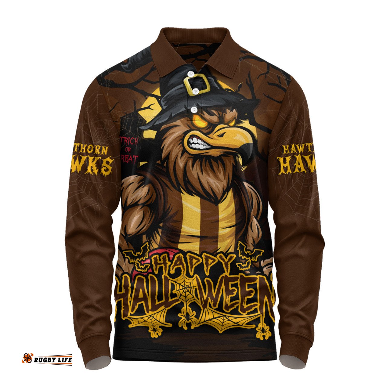 Amazing Aussie Hawthorn Full Moon Fever Halloween Supporter Long Sleeve Polo Shirt