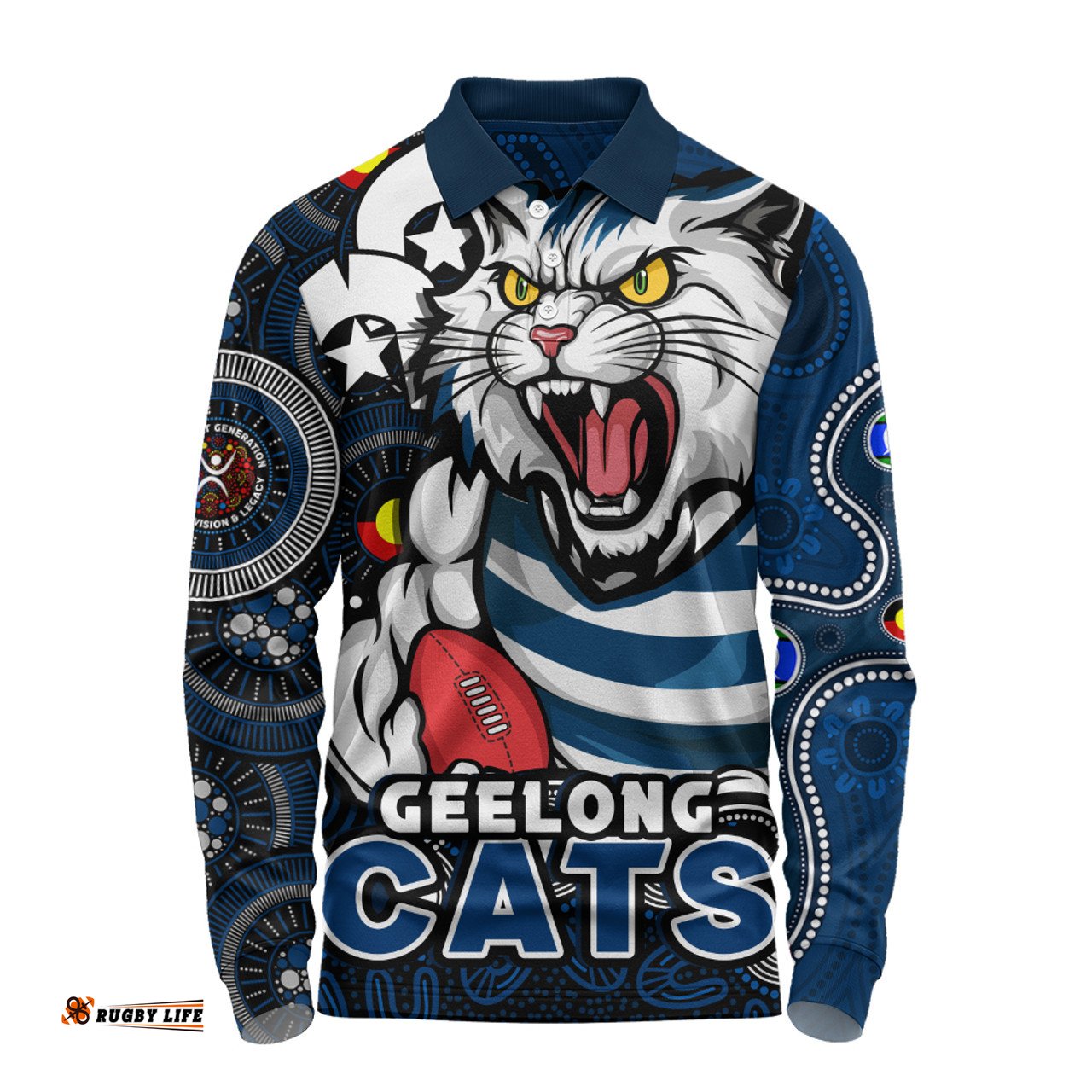 Amazing Aussie Geelong Cats NAIDOC Spirit Of Country Long Sleeve Polo Shirt