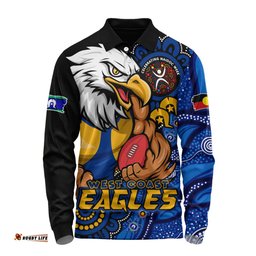 Amazing Aussie West Coast Eagles Power Through Generations NAIDOC Edition Long Sleeve Polo Shirt