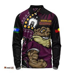 Amazing Aussie Queensland Maroons NAIDOC Indigenous Warrior Spirit Long Sleeve Polo Shirt