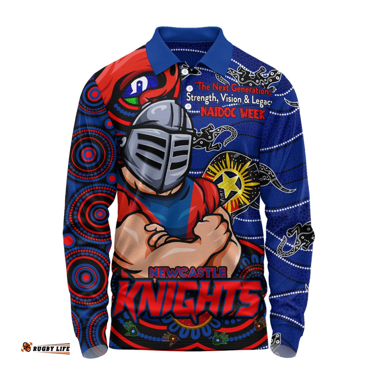 Amazing Aussie Newcastle Knights Spirit Of NAIDOC Series Long Sleeve Polo Shirt