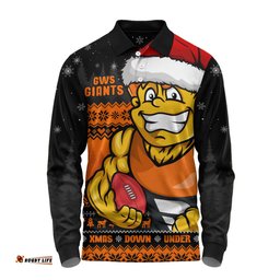 Amazing Aussie GWS GIANTS Merry Christmas Down Under Footy Power Style Long Sleeve Polo Shirt