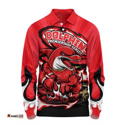 Amazing Aussie Redcliffe Dolphins Premiership Series Sports Gear Long Sleeve Polo Shirt