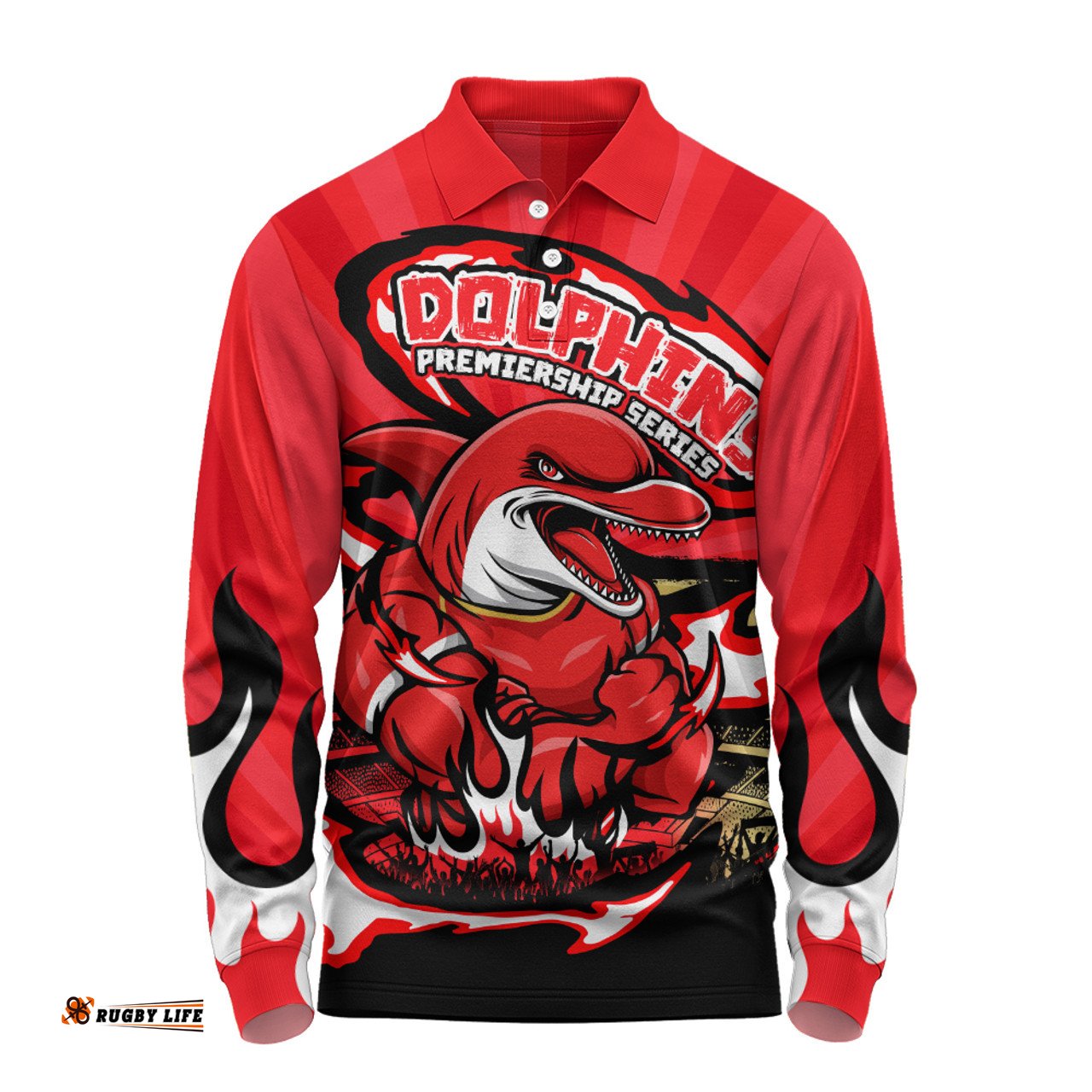 Amazing Aussie Redcliffe Dolphins Premiership Series Sports Gear Long Sleeve Polo Shirt