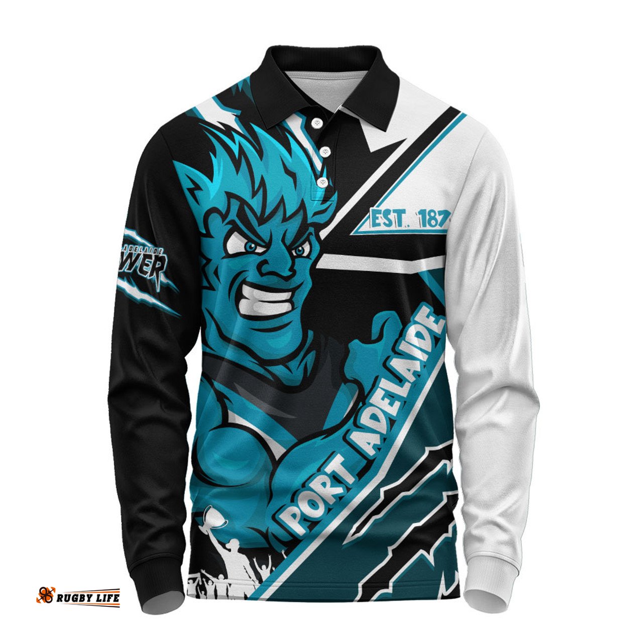Amazing Aussie Port Adelaide Battlefield Glory Gear Long Sleeve Polo Shirt