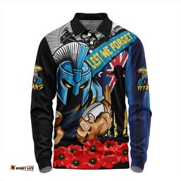 Amazing Aussie Gold Coast Titans United In Spirit Anzac Day Tribute Long Sleeve Polo Shirt
