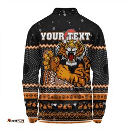Amazing Aussie Wests Tigers Christmas Custom Ugly Xmas And Aboriginal Patterns For Die Hard Fan Long Sleeve Polo Shirt