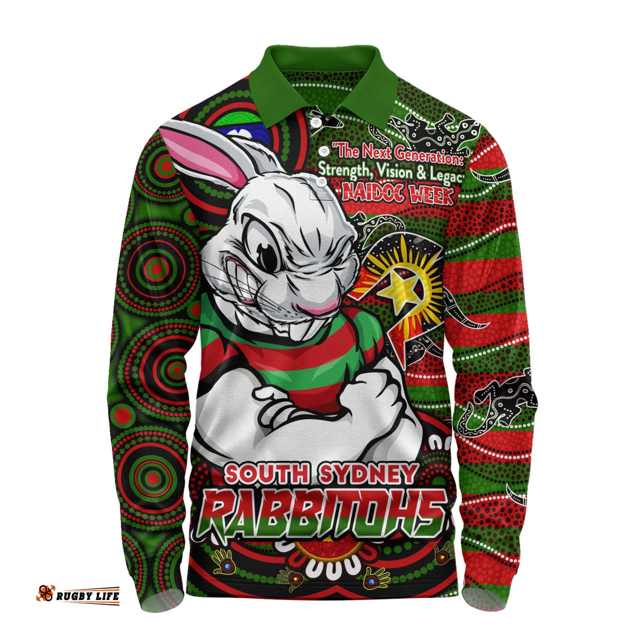 Amazing Aussie South Sydney Rabbitohs Spirit Of NAIDOC Series Long Sleeve Polo Shirt
