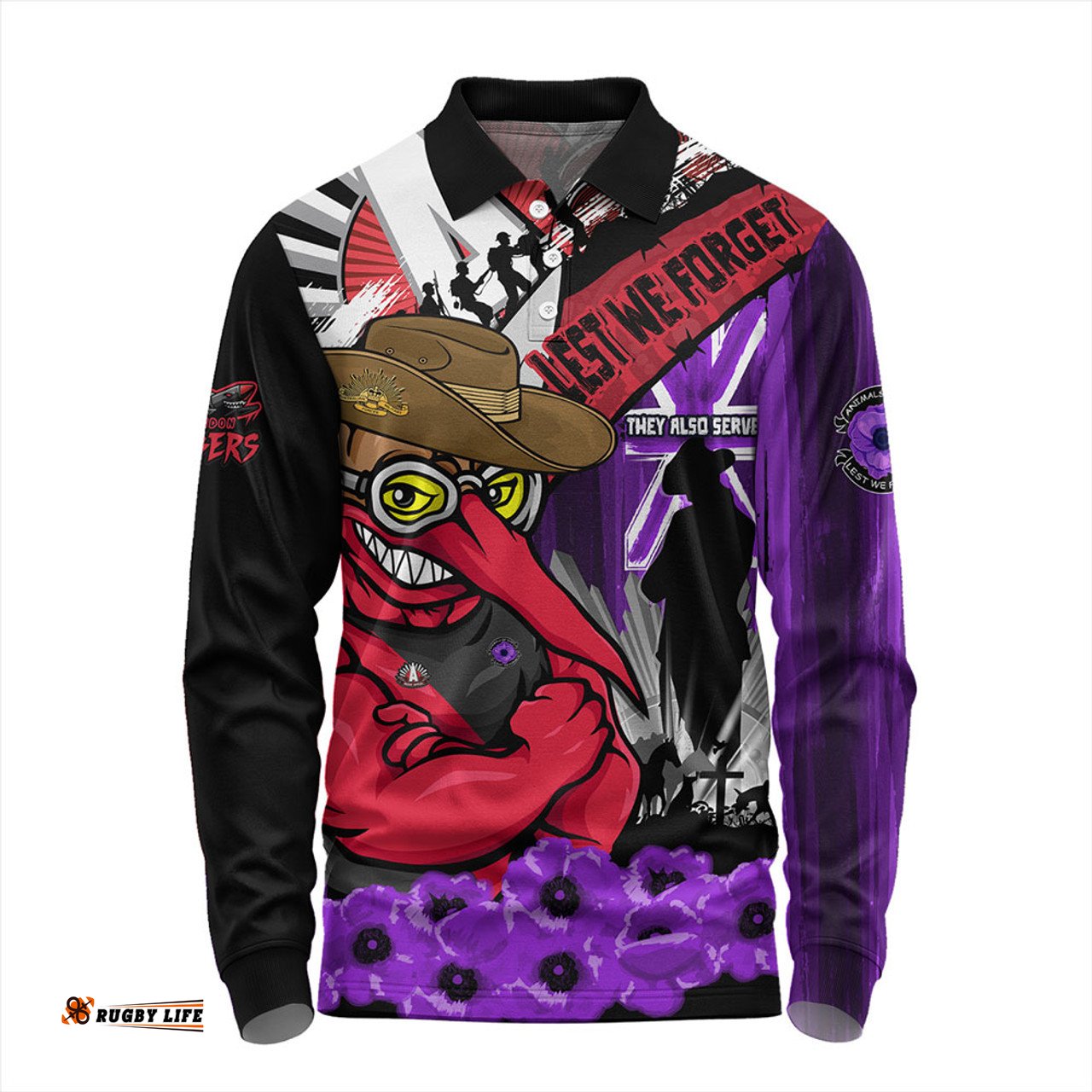 Amazing Aussie Essendon ANZAC Day Honor Purple Valor And Spirit Long Sleeve Polo Shirt