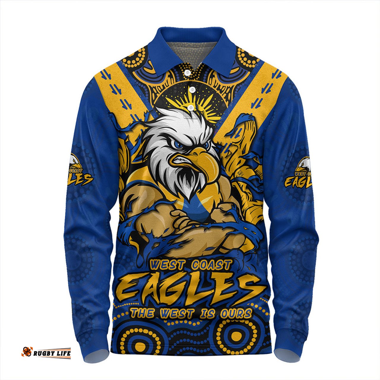 Amazing Aussie West Coast Eagles Ripped Legacy of the Game Long Sleeve Polo Shirt