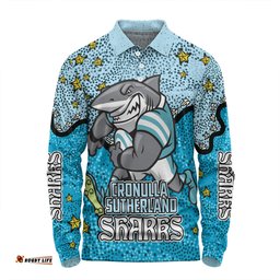 Amazing Aussie Cronulla Sutherland Sharks Custom Team With Dot And Star Patterns For Tough Fan Long Sleeve Polo Shirt