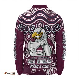 Amazing Aussie Manly Warringah Sea Eagles Aboriginal Inspired Tough Fan Rugby For Life Ver 2.0 Long Sleeve Polo Shirt