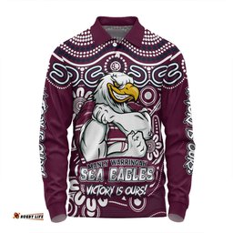 Amazing Aussie Manly Warringah Sea Eagles Aboriginal Inspired Tough Fan Rugby For Life Ver 2.0 Long Sleeve Polo Shirt