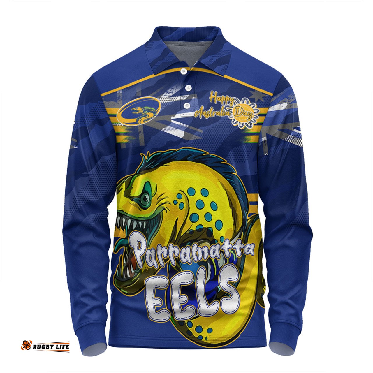 Amazing Aussie Parramatta Eels Happy Australia Day We Are One And Free Long Sleeve Polo Shirt