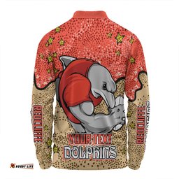Amazing Aussie Redcliffe Dolphins Custom Team With Dot And Star Patterns For Tough Fan Long Sleeve Polo Shirt