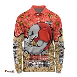 Amazing Aussie Redcliffe Dolphins Custom Team With Dot And Star Patterns For Tough Fan Long Sleeve Polo Shirt