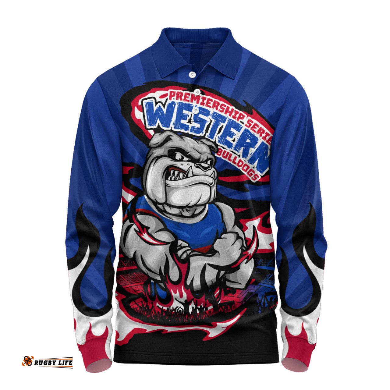 Amazing Aussie Western Bulldogs Premiership Series Flame Edition Long Sleeve Polo Shirt