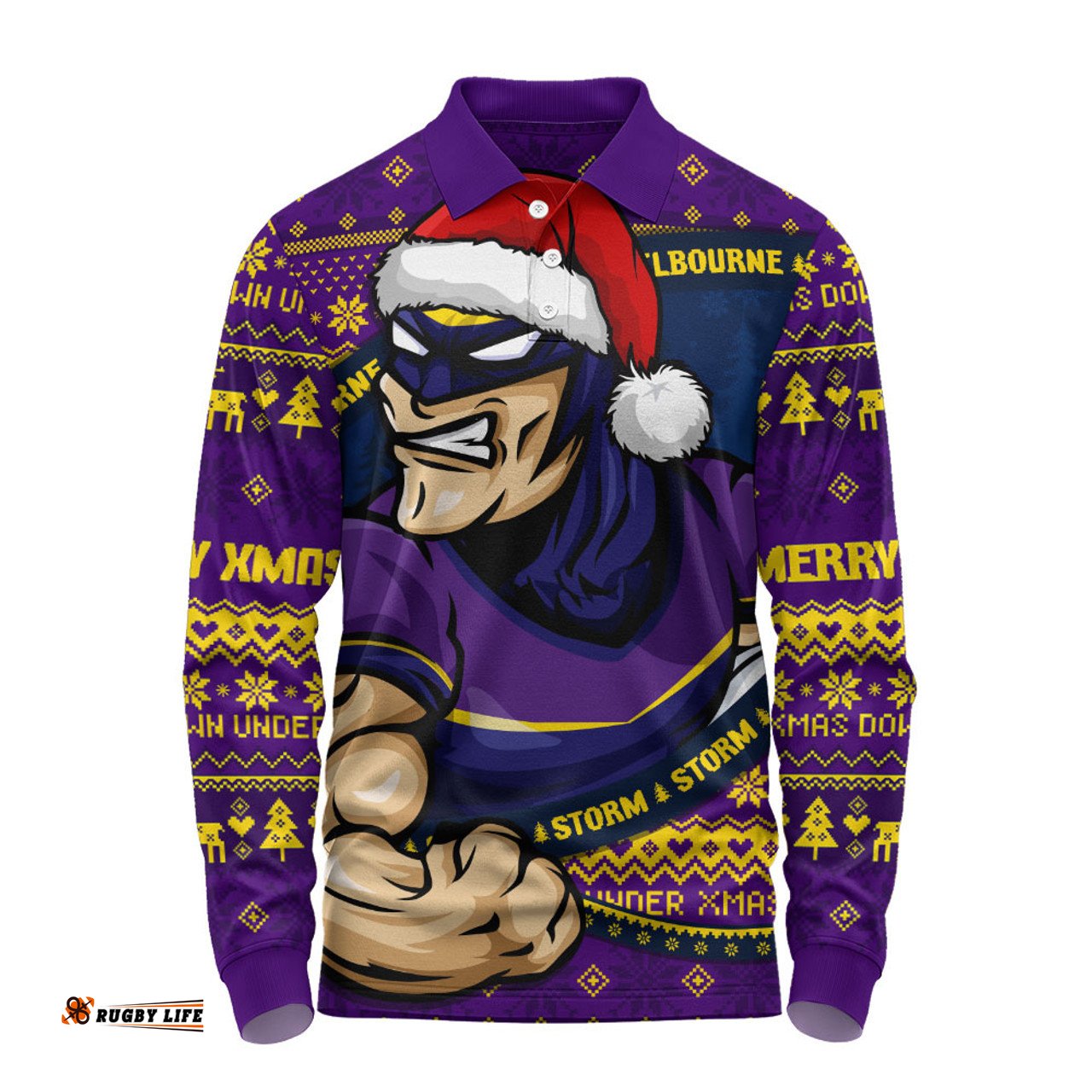 Amazing Aussie Melbourne Storm Ugly Knit Style For Christmas Game Fans Long Sleeve Polo Shirt
