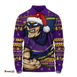 Amazing Aussie Melbourne Storm Ugly Knit Style For Christmas Game Fans Long Sleeve Polo Shirt