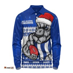 Amazing Aussie North Melbourne Merry Christmas Down Under Footy Power Style Long Sleeve Polo Shirt