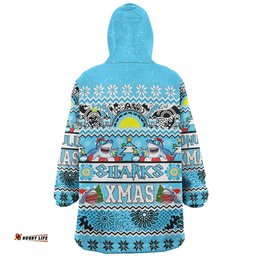 Cronulla Sutherland Sharks Christmas Aboriginal Custom Indigenous Knitted Ugly Xmas Style Wearable Blanket Hoodie Aussie Oodie