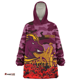 Brisbane Broncos Brisbane Broncos Anzac Day Lest We Forget Wearable Blanket Hoodie Aussie Oodie