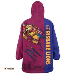 Brisbane Lions Burning Passion Of Power Scratch Style Wearable Blanket Hoodie Aussie Oodie