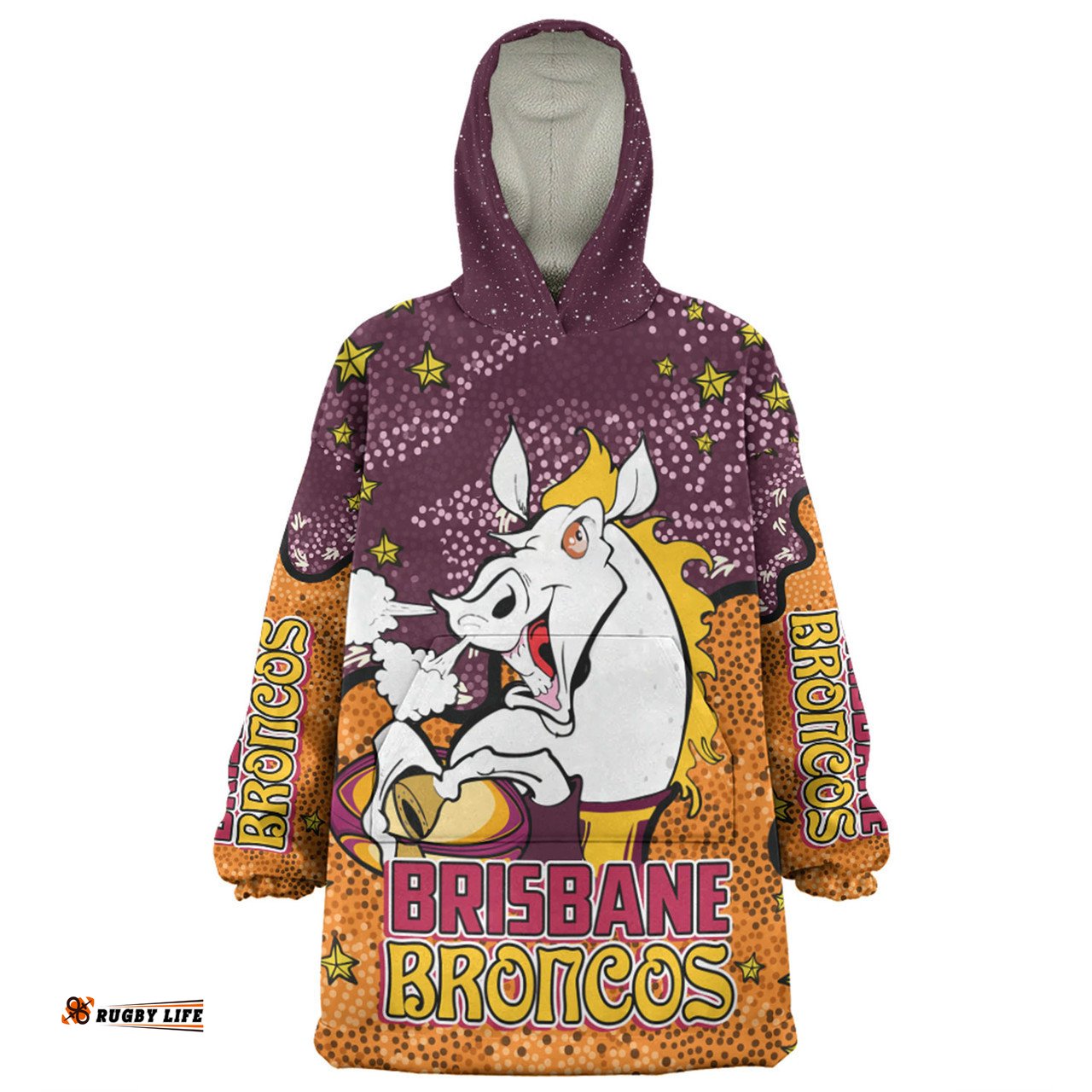 Brisbane Broncos Custom Team With Dot And Star Patterns For Tough Fan Wearable Blanket Hoodie Aussie Oodie