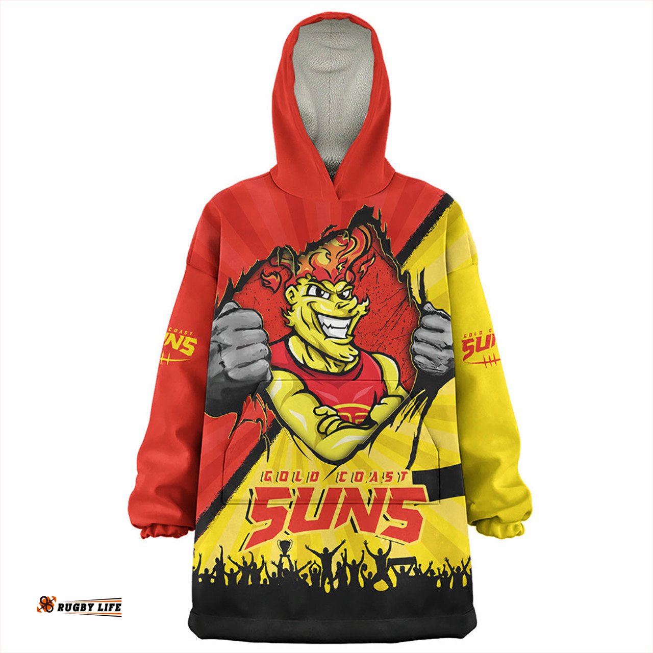 Gold Coast SUNS Breaking Through Fan Design Wearable Blanket Hoodie Aussie Oodie