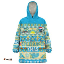 Gold Coast Titans Christmas Aboriginal Custom Indigenous Knitted Ugly Xmas Style Wearable Blanket Hoodie Aussie Oodie