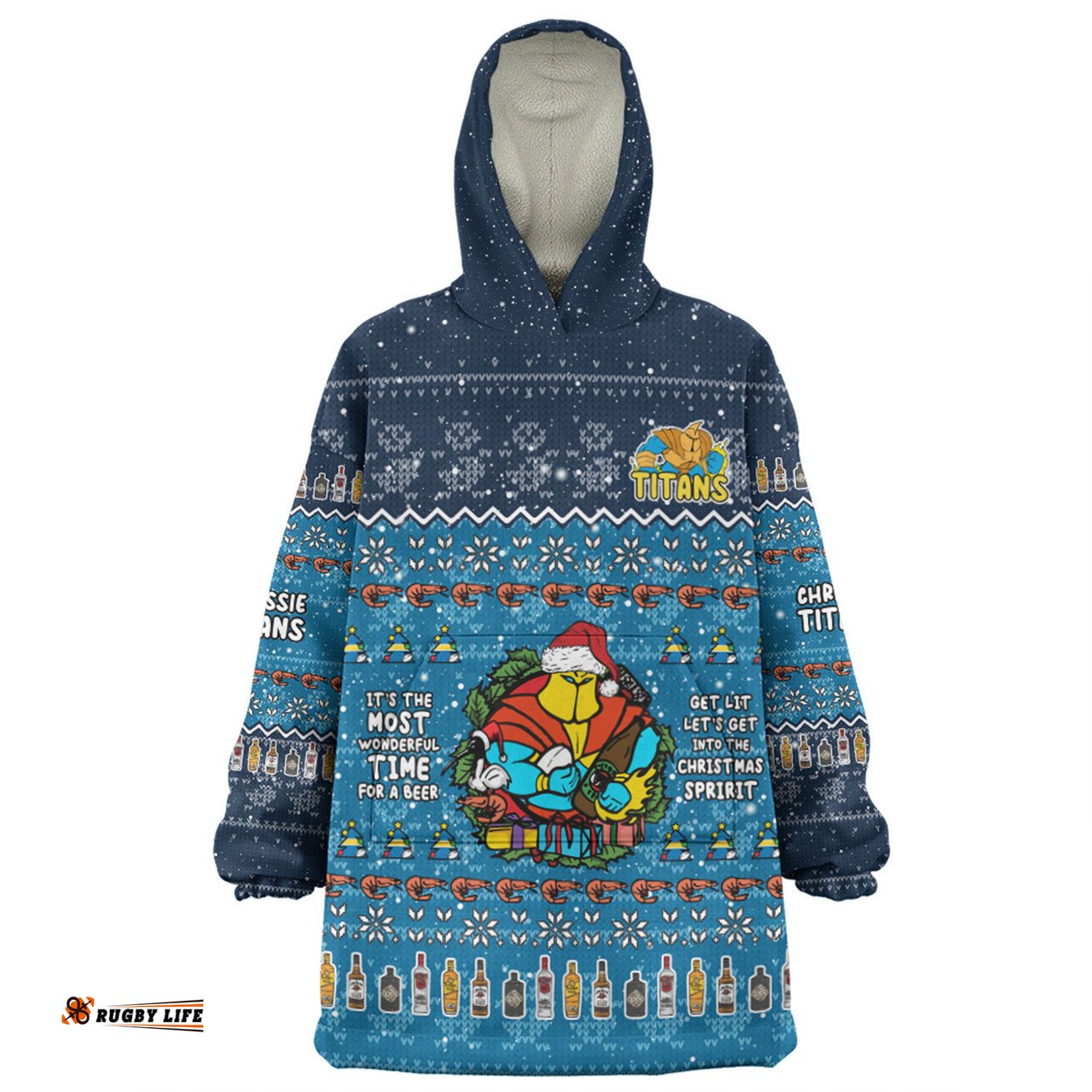 Gold Coast Titans Christmas Custom Chrissie Spirit Wearable Blanket Hoodie Aussie Oodie